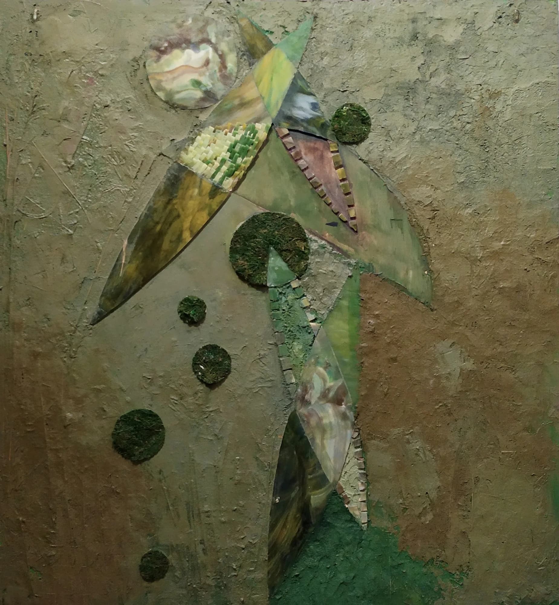 Reassembled series — Polina Bortina, plywood · metal · stained glass · mosaic · acrylic