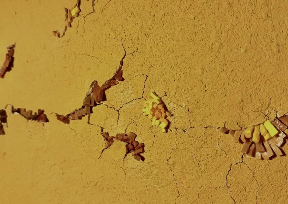 Painting “Breath of the Earth” by Polina Bortina, mixed media: canvas, acrylic, smalt, 80 × 90 cm