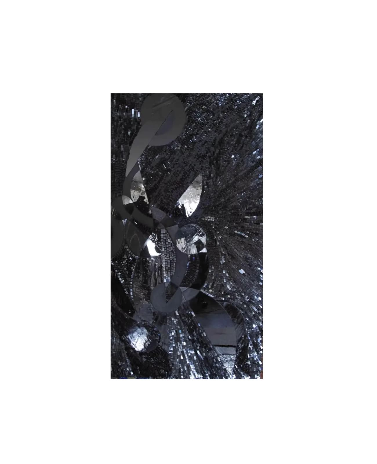 Wall piece “Dark Symphony of Reflections” by Polina Bortina, mixed media: plywood, metal, stained glass, mosaic, acrylic, 44 × 77 cm